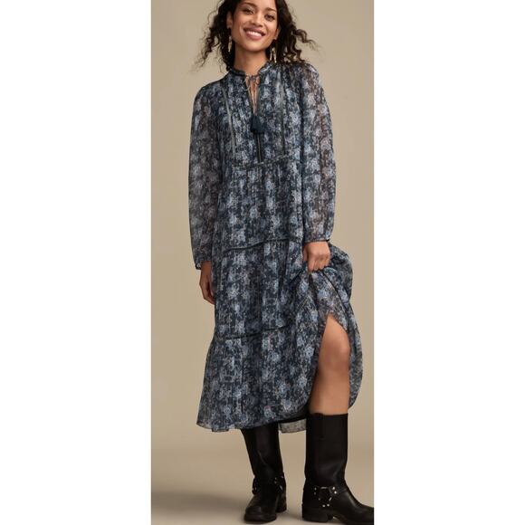 Lucky Brand Dresses & Skirts - Lucky Brand Floral Long Sleeve Midi Dress Boho Blue Floral Women's Size XL